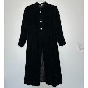 Vtg‎ Opera Long Jacket Black Velvet Rhinestone Button Small